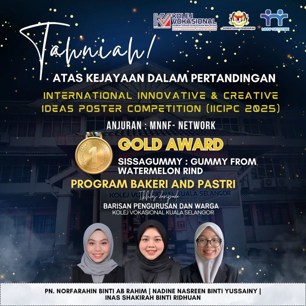 🏆 Pertandingan: International Innovative & Creative Ideas Poster Competition (IICIPC 2025)

Anjuran: MNNF Network

Objektif pertandingan:
Pertandingan ini bertujuan untuk menggalakkan pelajar dan peserta dari pelbagai institusi mempersembahkan idea inovatif dan kreatif mereka dalam bentuk poster, sama ada berkaitan dengan teknologi, produk baru, reka cipta, atau penyelidikan yang memberi impak positif kepada masyarakat.

Kategori penyertaan:
Biasanya terbuka kepada pelajar sekolah, kolej, universiti, dan penyelidik yang ingin memperkenalkan hasil inovasi atau projek mereka secara visual dan ringkas melalui poster digital atau fizikal.

Kriteria penilaian:

Tahap inovasi dan kreativiti idea yang diketengahkan.

Relevansi dan manfaat kepada masyarakat atau industri.

Reka bentuk poster yang menarik dan jelas.

Keaslian idea dan penerangan yang mudah difahami.
kolejvokasional